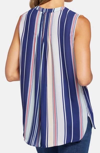 Shop Nydj Print Pleat Back Sleeveless Split Neck Blouse In Hillcrest Stripe