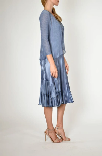Shop Komarov Beaded V-neck Charmeuse Dress With Chiffon Jacket In Persian Violet Blue Ombre