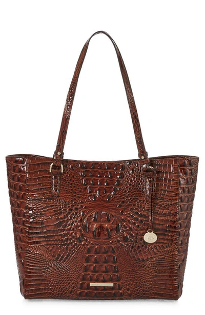 Shop Brahmin April Croc Embossed Leather Tote In Pecan