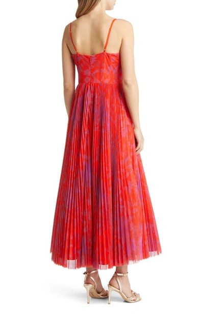 Shop Hutch Amara Floral Bustier Pleated Fit & Flare Dress In Orange