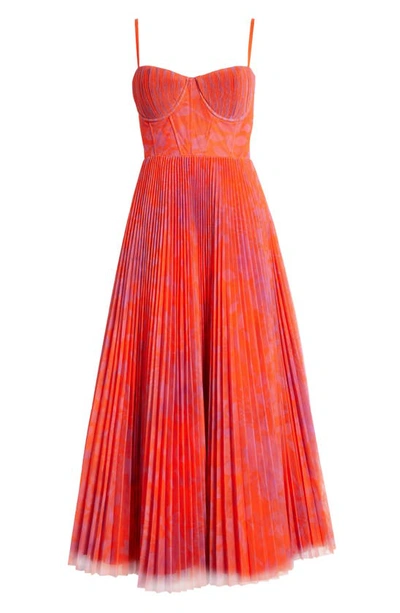 Shop Hutch Amara Floral Bustier Pleated Fit & Flare Dress In Orange