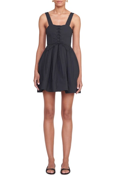 Shop Staud Sutton Lace-up Stretch Cotton Dress In Black