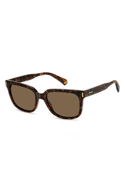 Polaroid 54mm Polarized Rectangular Sunglasses In Havana/ Bronze Polar