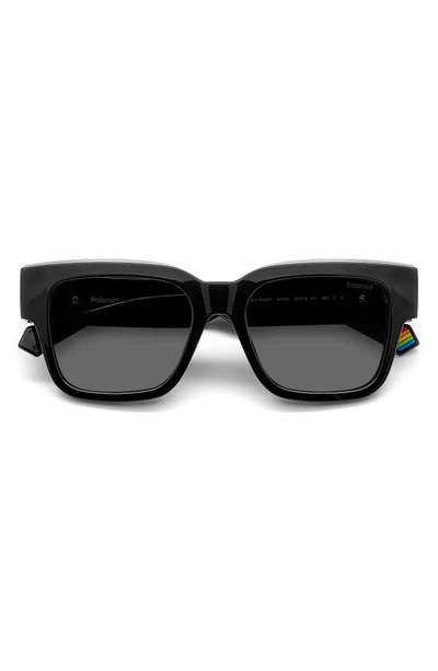 Shop Polaroid 52mm Polarized Square Sunglasses In Black/ Gray Polarized