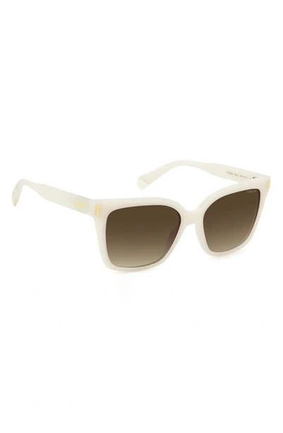 Shop Polaroid 54mm Polarized Cat Eye Sunglasses In White/ Brown Grad Polar