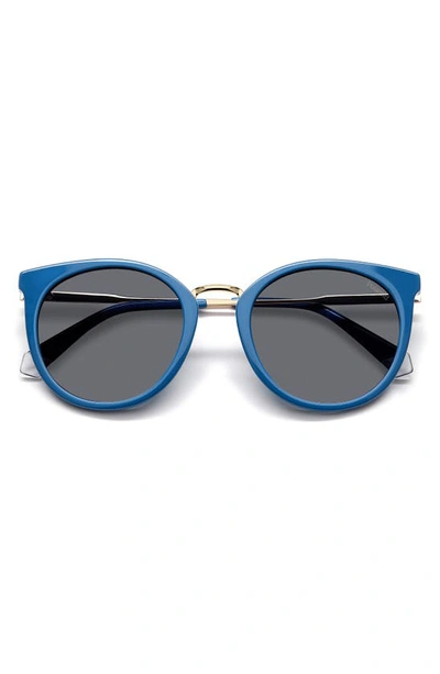 Shop Polaroid 53mm Polarized Round Sunglasses In Azure/ Gray Polar