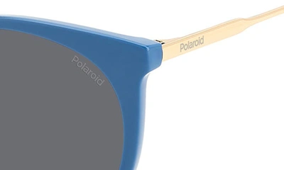 Shop Polaroid 53mm Polarized Round Sunglasses In Azure/ Gray Polar