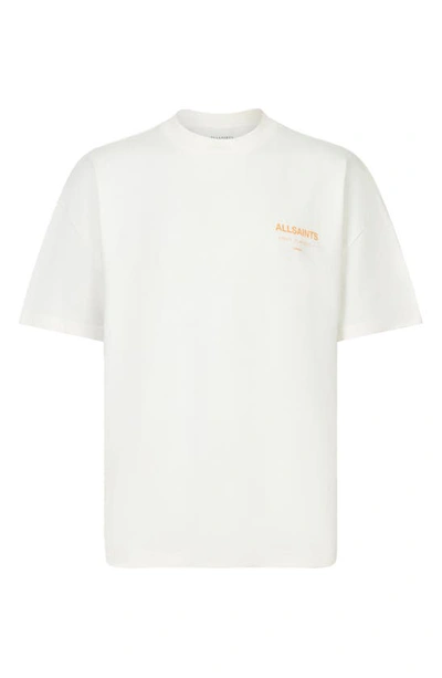 Shop Allsaints Underground Oversize Organic Cotton Graphic T-shirt In Ashen White/ Orange