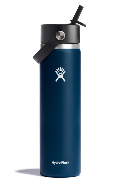 Shop Hydro Flask 24-ounce Wide Mouth Water Bottle With Straw Lid In Indigo