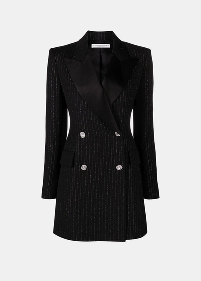 Shop Alessandra Rich Black Wool Lurex Pinstripe Mini Dress