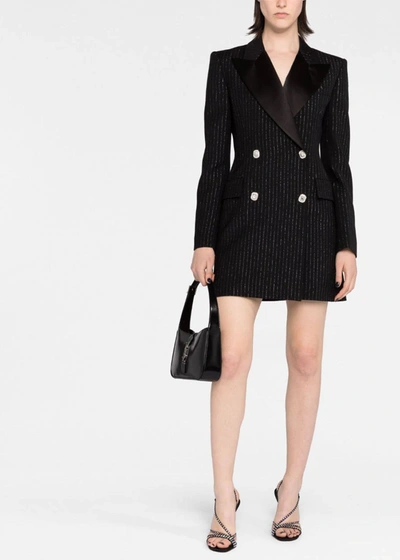 Shop Alessandra Rich Black Wool Lurex Pinstripe Mini Dress