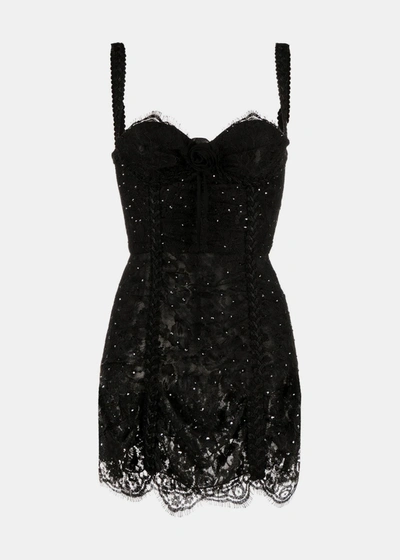 Shop Alessandra Rich Blcak Lace-detail Mini Dress In Black