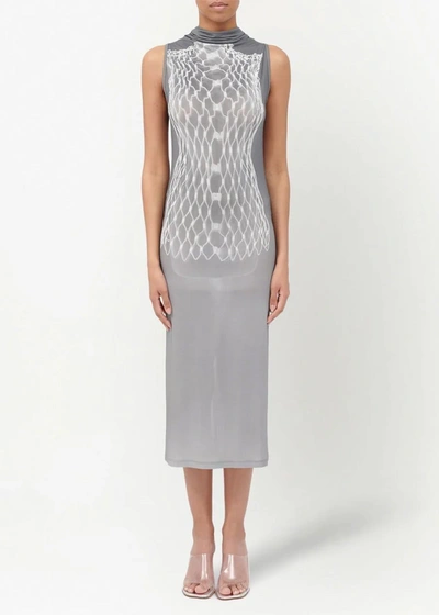 Shop Mm6 Maison Margiela Grey Graphic Midi Dress