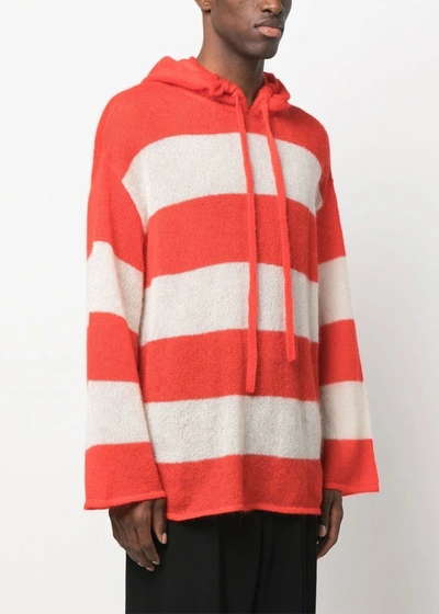 Shop Sunnei Red Striped Knit Hoodie In White/red