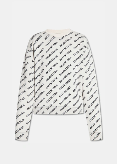 Shop Balenciaga White Mini Logo All-over Crewneck Sweater In Wh/blk