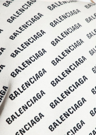 Shop Balenciaga White Mini Logo All-over Crewneck Sweater In Wh/blk