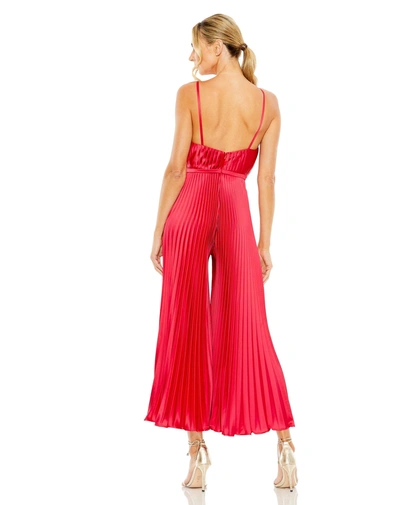 Shop Ieena For Mac Duggal Cropped Pleated V-neck Wide Leg Jumpsuit In Cranberry