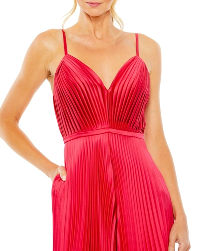 Shop Ieena For Mac Duggal Cropped Pleated V-neck Wide Leg Jumpsuit In Cranberry