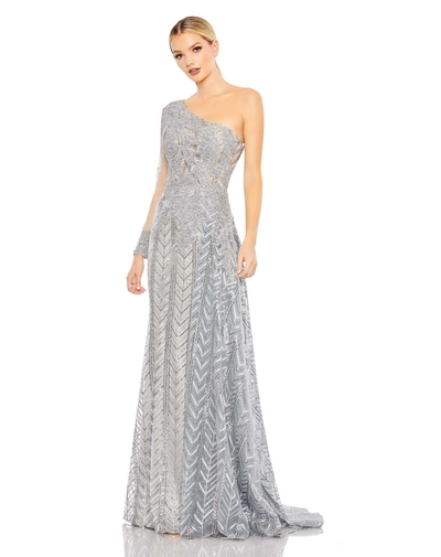 Shop Mac Duggal Embellished One Shoulder A Line Gown In Platinum