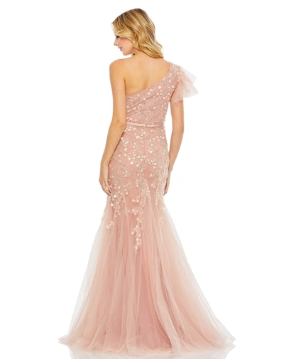 Mac Duggal Embellished One Shoulder Cap Sleeve Gown In Blush