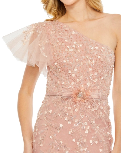 Mac Duggal Embellished One Shoulder Cap Sleeve Gown In Blush