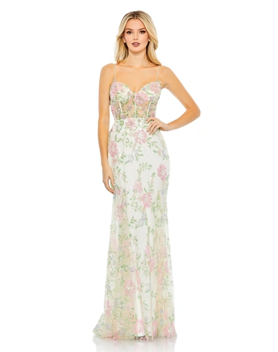 Shop Mac Duggal Embellished Sleeveless Illusion Corset Gown In White Multi