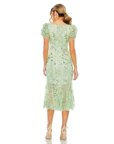 Shop Mac Duggal Puff Sleeve V Neck Floral Embellished Dress In Mint