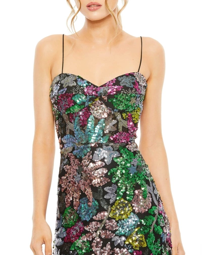 Mac Duggal Sweetheart Sleeveless Floral Sequin Gown In Black Multi