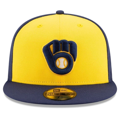 Shop New Era Navy/yellow Milwaukee Brewers Alternate Authentic Collection On-field 59fifty Fitted Hat