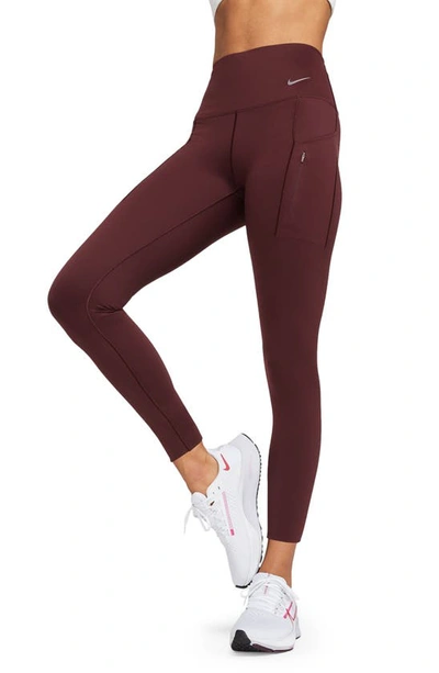 Shop Nike Dri-fit Go High Waist 7/8 Leggings In Burgundy Crush/ Black