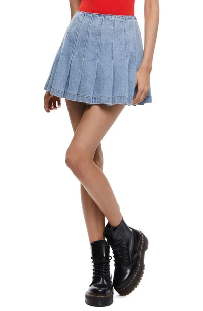 Shop Alice And Olivia Carter Pleated Denim Skirt In Rockstar Blue