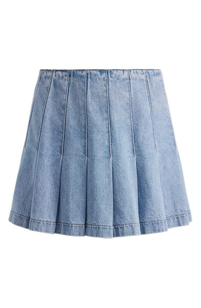 Shop Alice And Olivia Carter Pleated Denim Skirt In Rockstar Blue