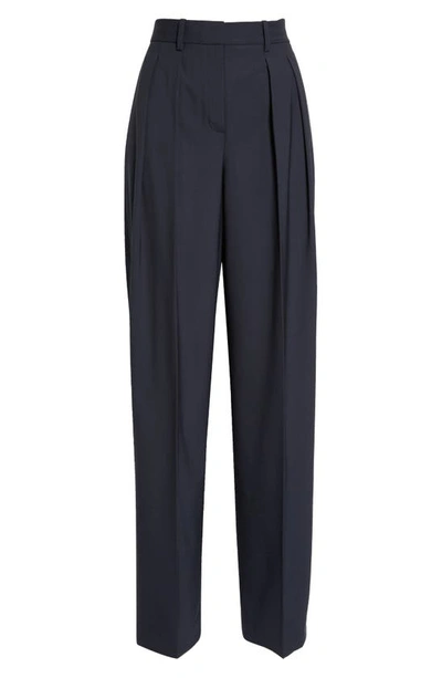 Shop Theory New T Double Pleated Stretch Wool Pants In Nocturne Navy