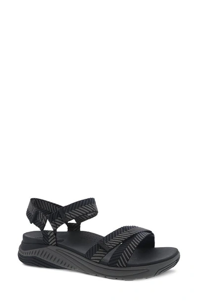 Shop Dansko Racquel Ankle Strap Sport Sandal In Black Herringbone Webbing