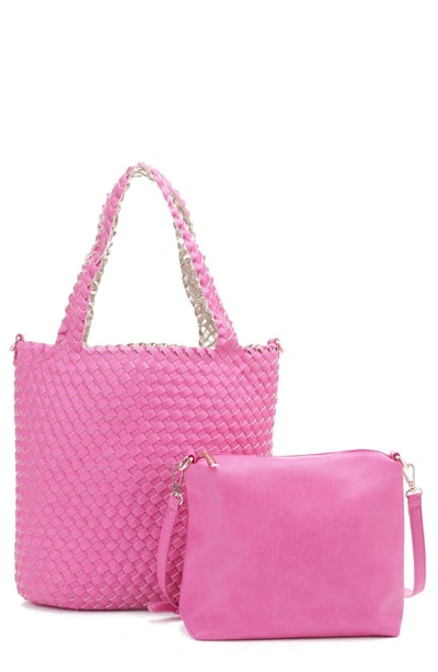 Shop Mali + Lili Ray Convertible Woven Vegan Leather Tote In Hot Pink