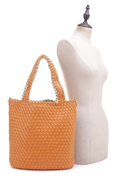 Shop Mali + Lili Ray Convertible Woven Vegan Leather Tote In Orange