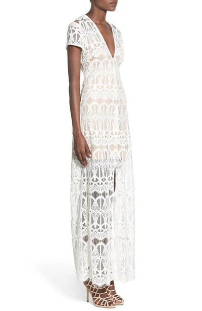 Wayf V-neck Lace Maxi Dress In White/  Nude