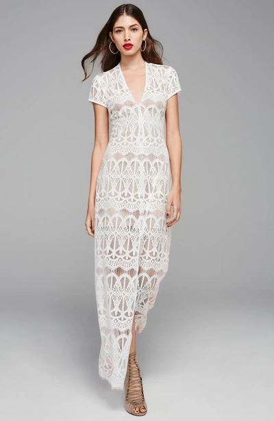 Wayf V-neck Lace Maxi Dress In White/  Nude