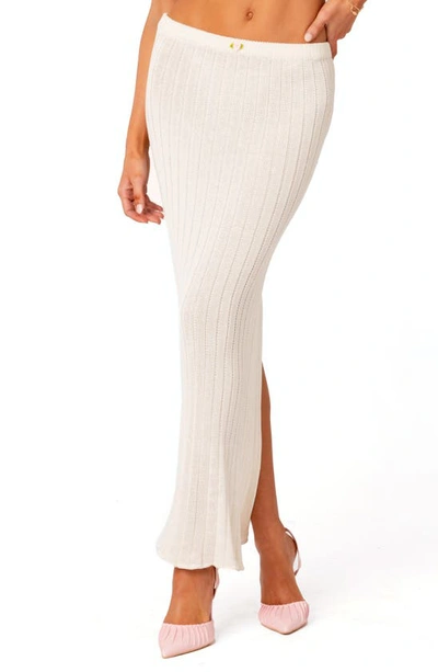Shop Edikted Rosebud Back Slit Knit Maxi Skirt In White