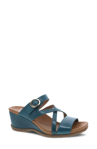 Shop Dansko Ana Asymmetric Strappy Wedge Sandal In Teal Glazed Calf