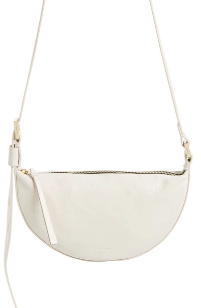 Shop Allsaints Half Moon Leather Crossbody Bag In White