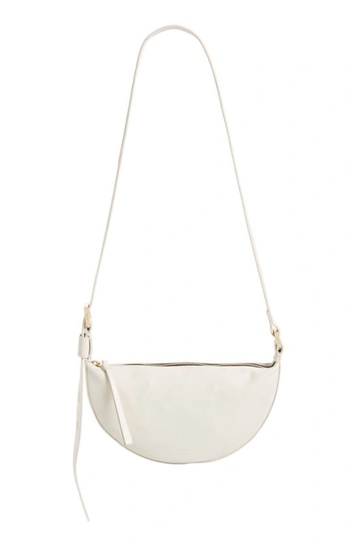 Allsaints Womens White Half Moon Logo-embossed Leather Cross-body Bag In White