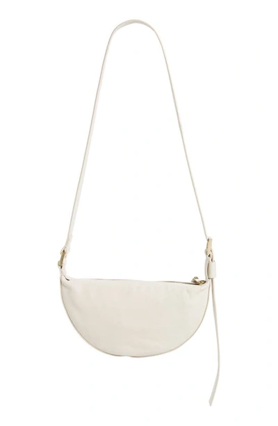 Allsaints Womens White Half Moon Logo-embossed Leather Cross-body Bag In White