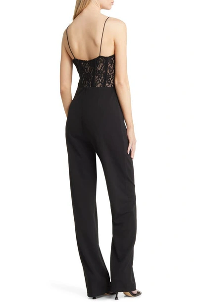 Shop Lulus Romantic Business Lace Bodice Jumpsuit In Black