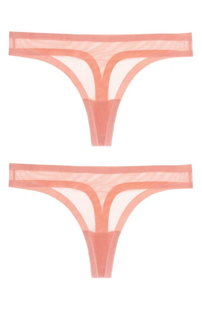 Shop Eby 2-pack Sheer Thongs In Coral Pink