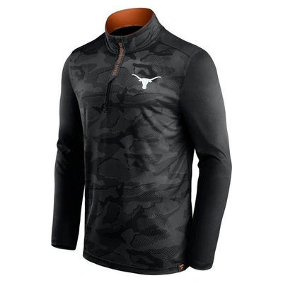 Shop Fanatics Branded Black Texas Longhorns Depth Chart Camo Jacquard Quarter-zip Jacket