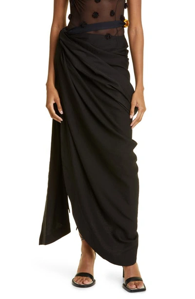 Shop Jacquemus La Jupe Abanada Bead & Sash Detail Skirt In 990 Black