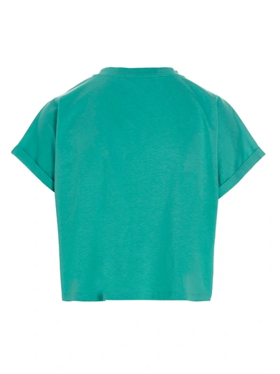 Shop Balmain Flocked Logo Cropped T-shirt In Green