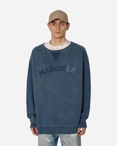 Shop Maison Margiela Logo Organic Cotton Crewneck Sweatshirt In Blue