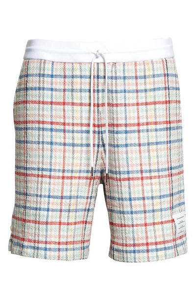 Shop Thom Browne Gingham Jacquard Tweed Shorts In Blue Seasonal Multi